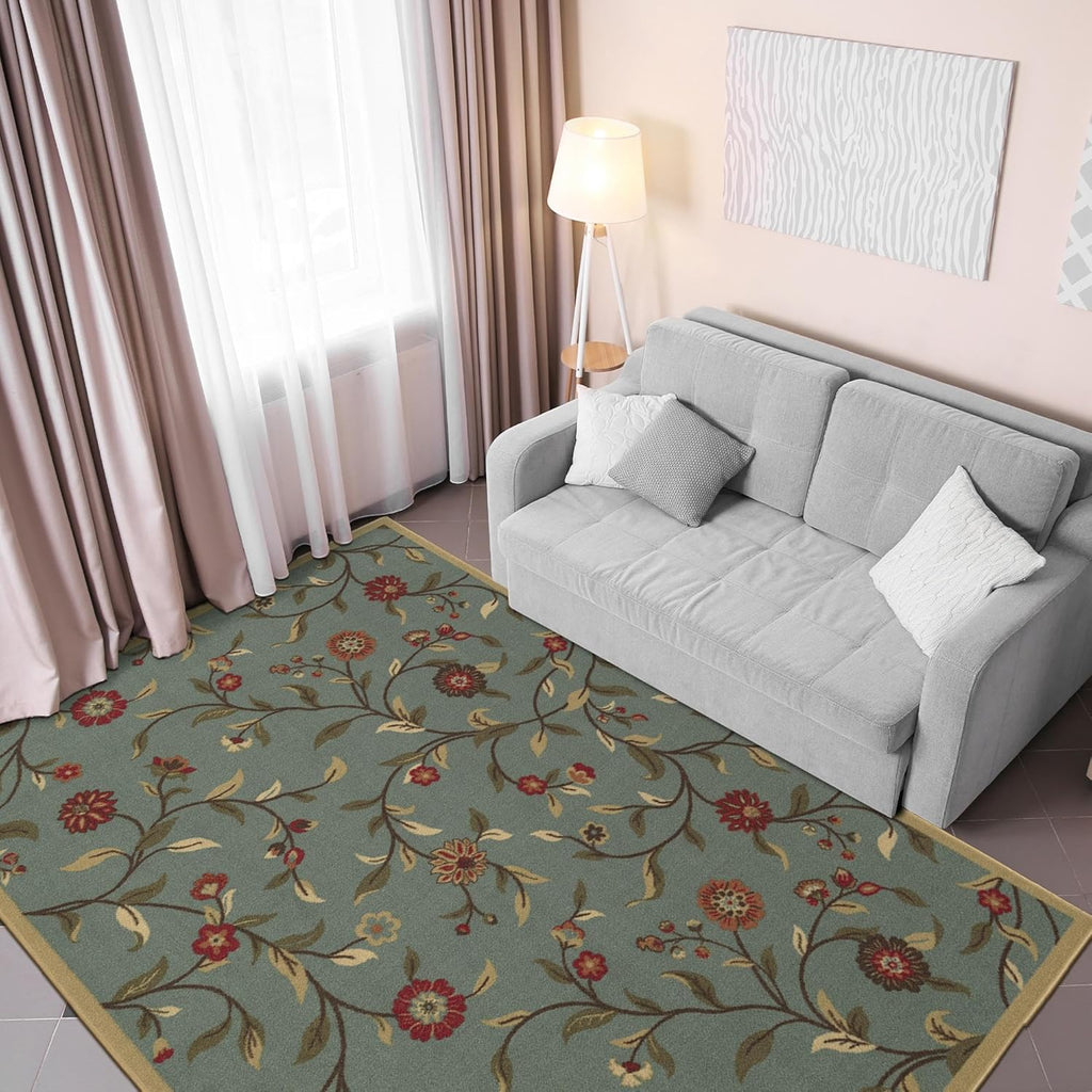 5x7 Seafoam Green Non-Slip Rubberback Traditional Area Rug G7260
