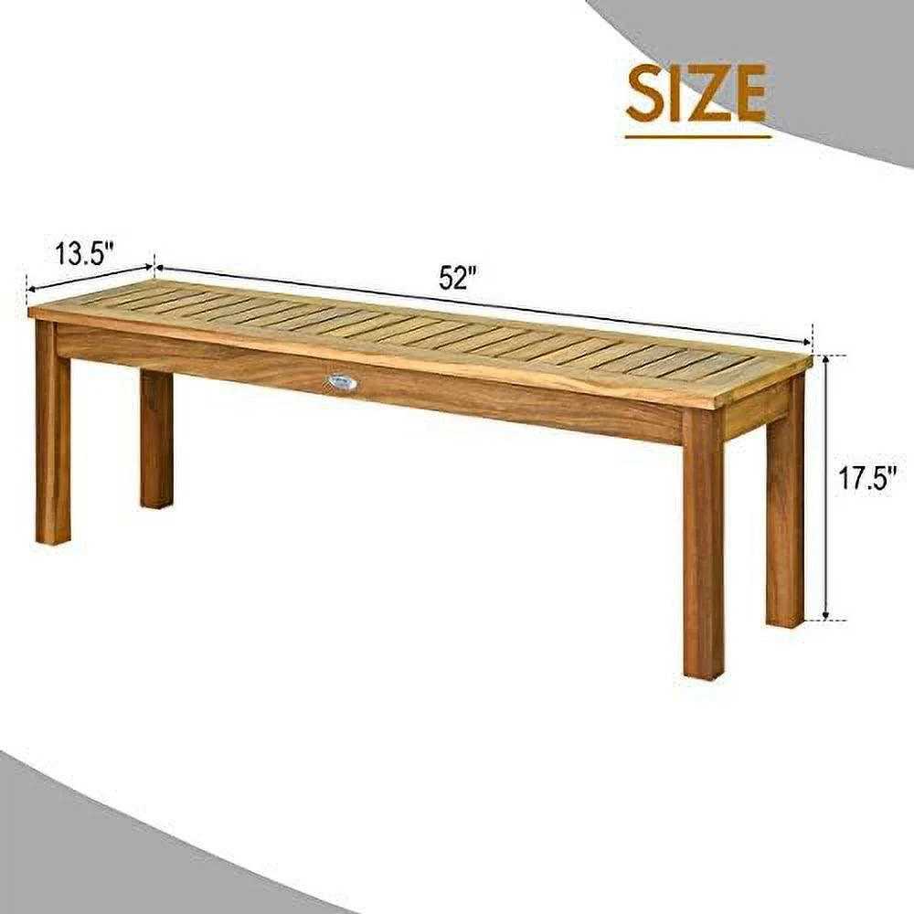 52 Inches Acacia Wood Backless Dining Bench with Slatted Seat G4802