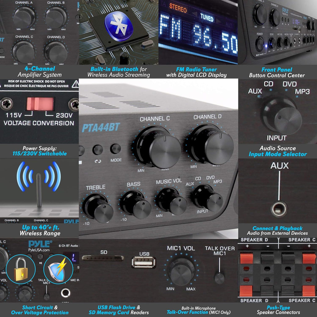 500W 4 Channel Bluetooth Amplifier with FM, USB, Microphone T18080