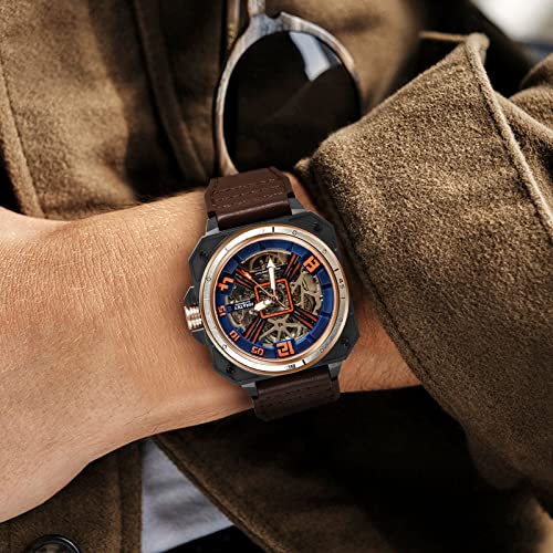 Automatic Skeleton Mechanical Self Winding Leather Strap Wrist Watch E449958