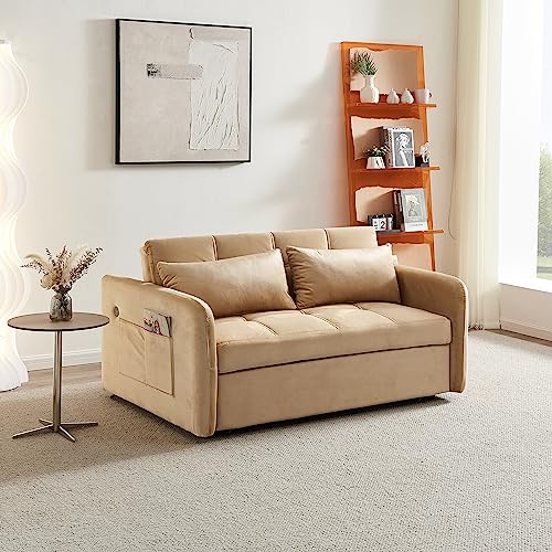 Pink Velvet Full Size Pull Out Sofa with USB Port X216