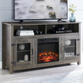 Grey Farmhouse TV Stand with Electric Fireplace and Storage Cabinet H766
