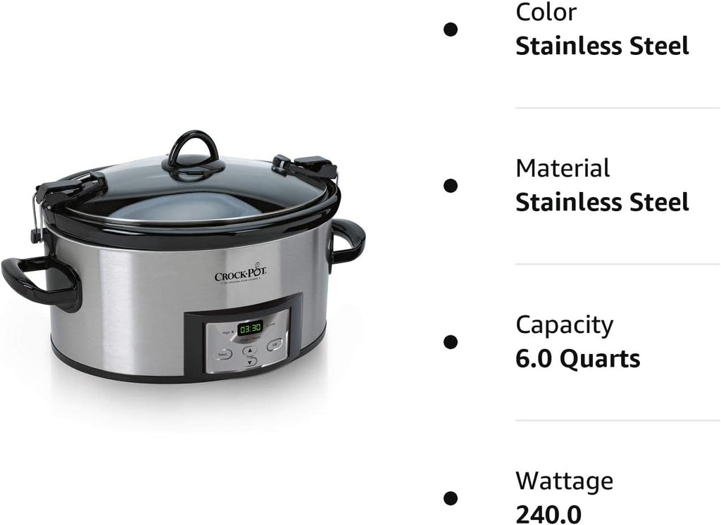6 Quart Programmable Slow Cooker with Digital Timer, Stainless Steel E2105