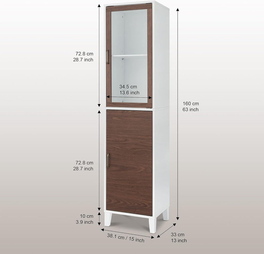 White Natural Wood Bathroom Linen Cabinet C5681