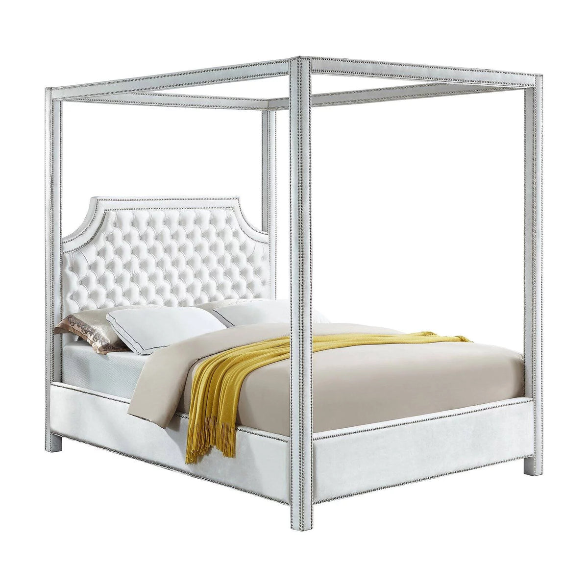 Tufted Canopy Bed with Nailhead Trim B287