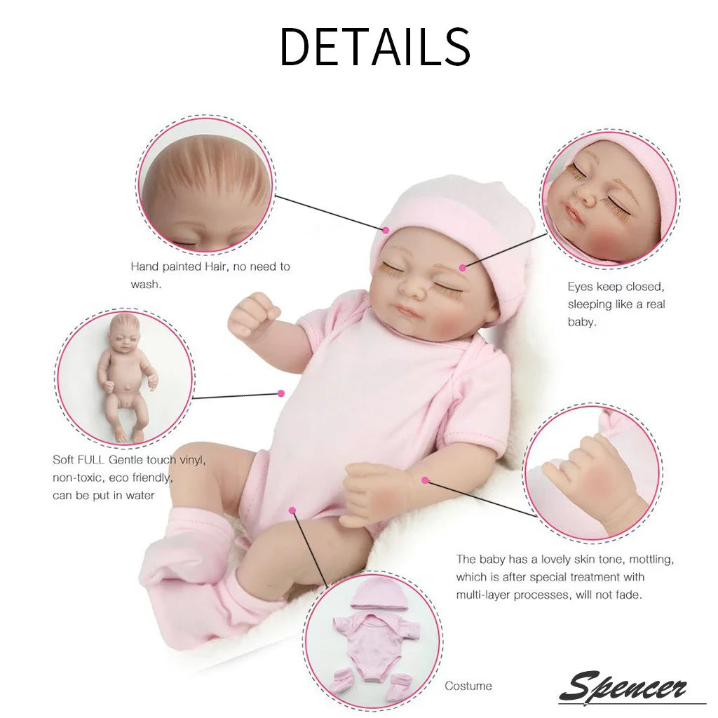 11" Lifelike Silicone Vinyl Newborn Baby Doll J733106