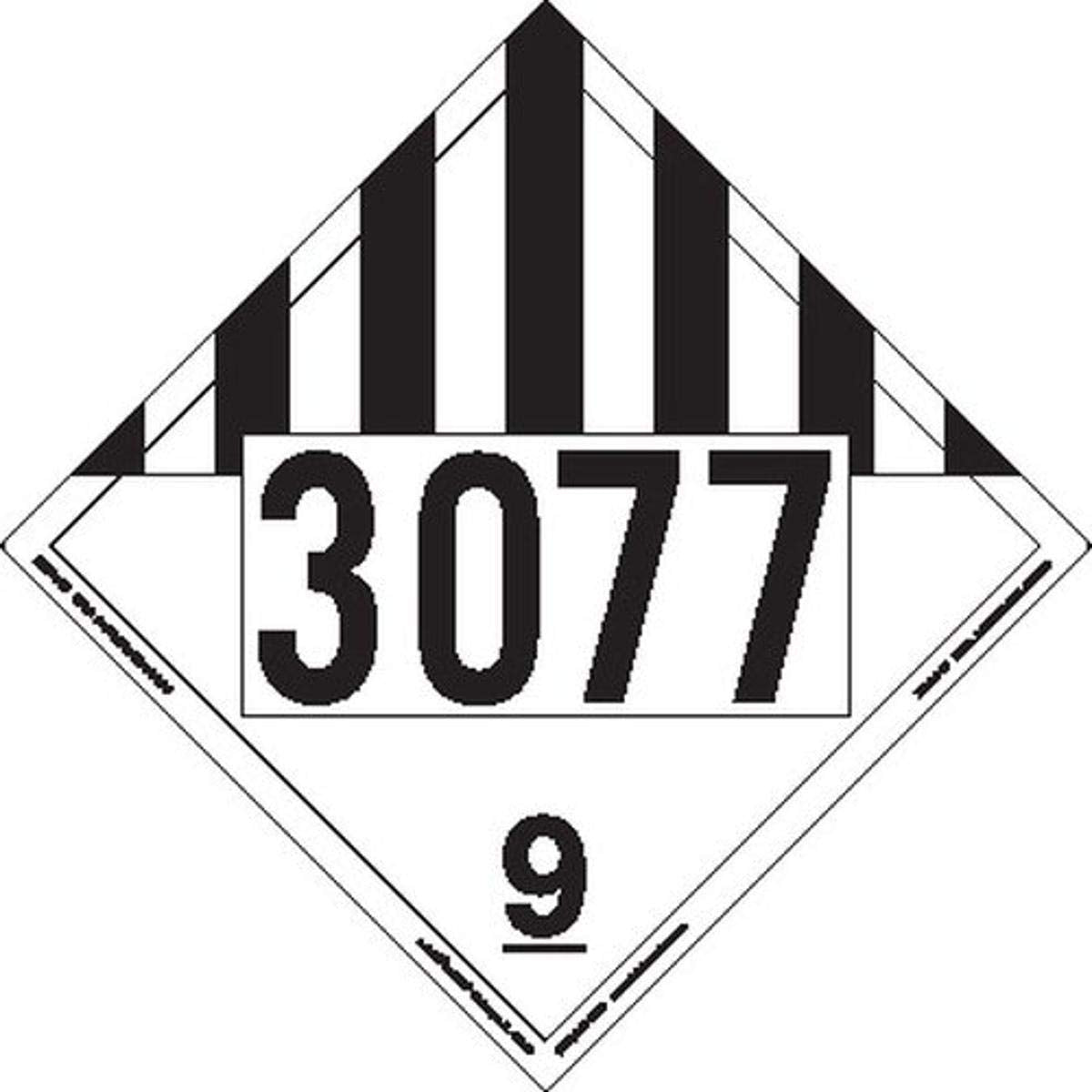 UN 3077 Miscellaneous Dangerous Goods Hazmat Placard, Rigid Vinyl (Pack of 25) M77657