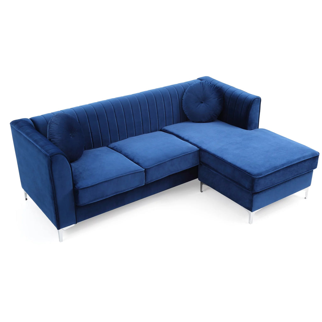 Navy Blue Velvet L-Shape 3-Seater Sectional Sofa P3378