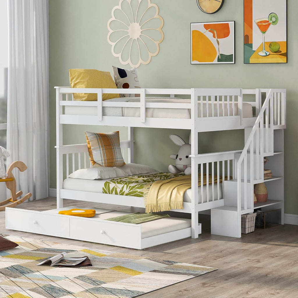 Twin Over Full Bunk Bed with 4 Storage and Staircase U41747