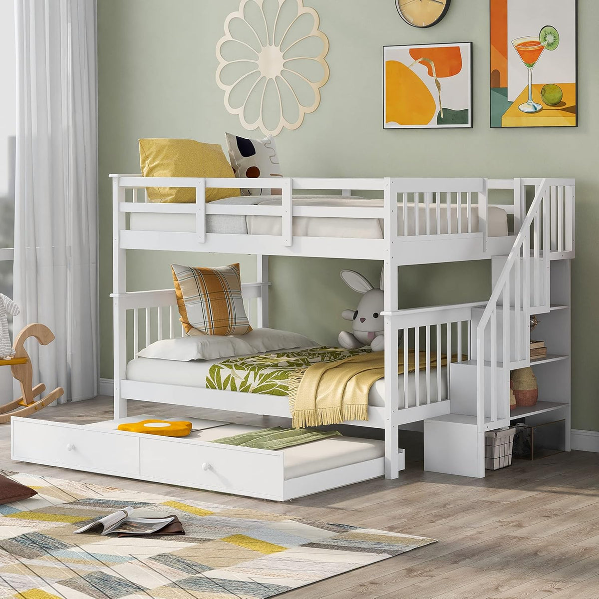 Twin Over Full Bunk Bed with 4 Storage and Staircase U41747