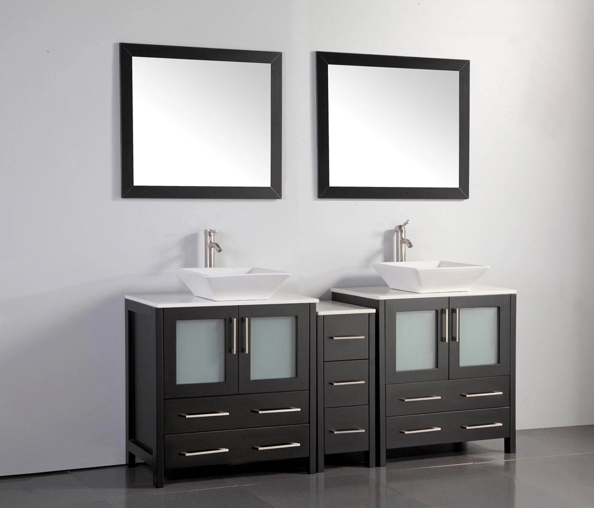 72 in. Double Sink Vanity Cabinet with Ceramic Vessel Sink & Mirror Q697926