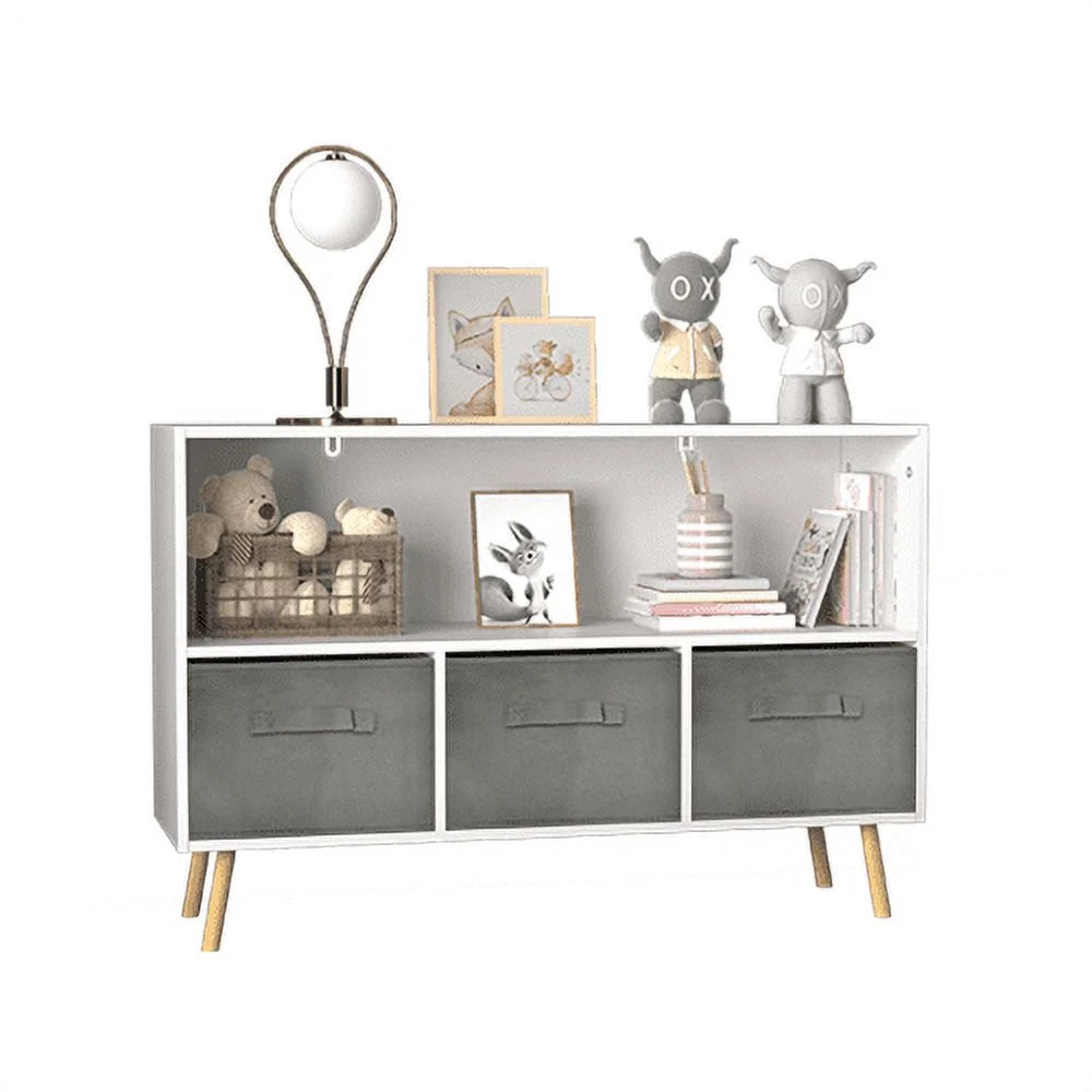 White Toy Storage Cabinet with Fabric Drawers I398586