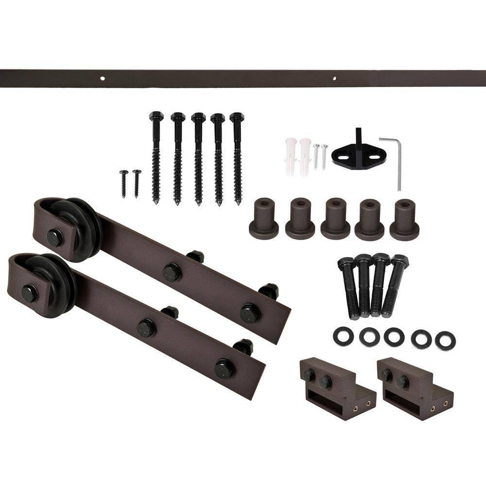 36 in. x 84 in. Red Walnut Stained Wood Interior Sliding Barn Door with Hardware Kit I89546