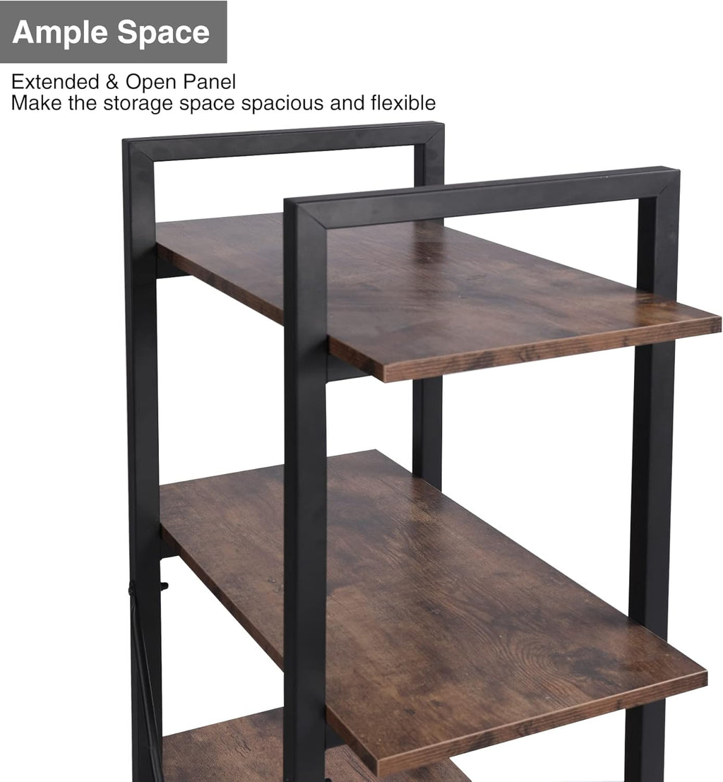 Industrial Bookshelf, 4 Tier Open Shelf Bookcase, Rustic Brown Q259