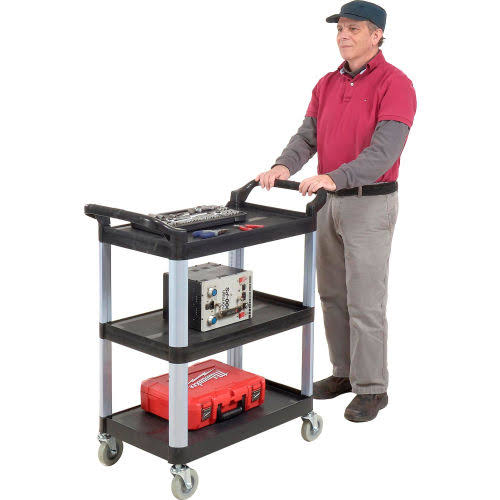 Black 3-Shelf Plastic Utility Cart R995