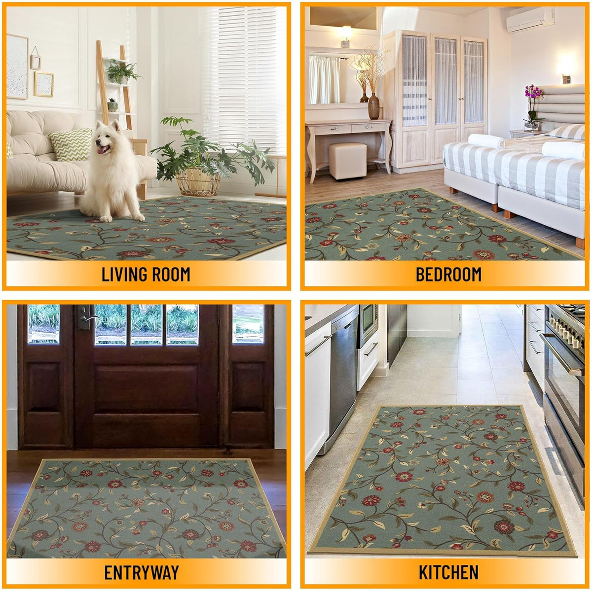5x7 Seafoam Green Non-Slip Rubberback Traditional Area Rug G7260
