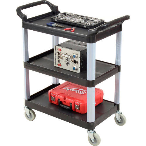 Black 3-Shelf Plastic Utility Cart R995