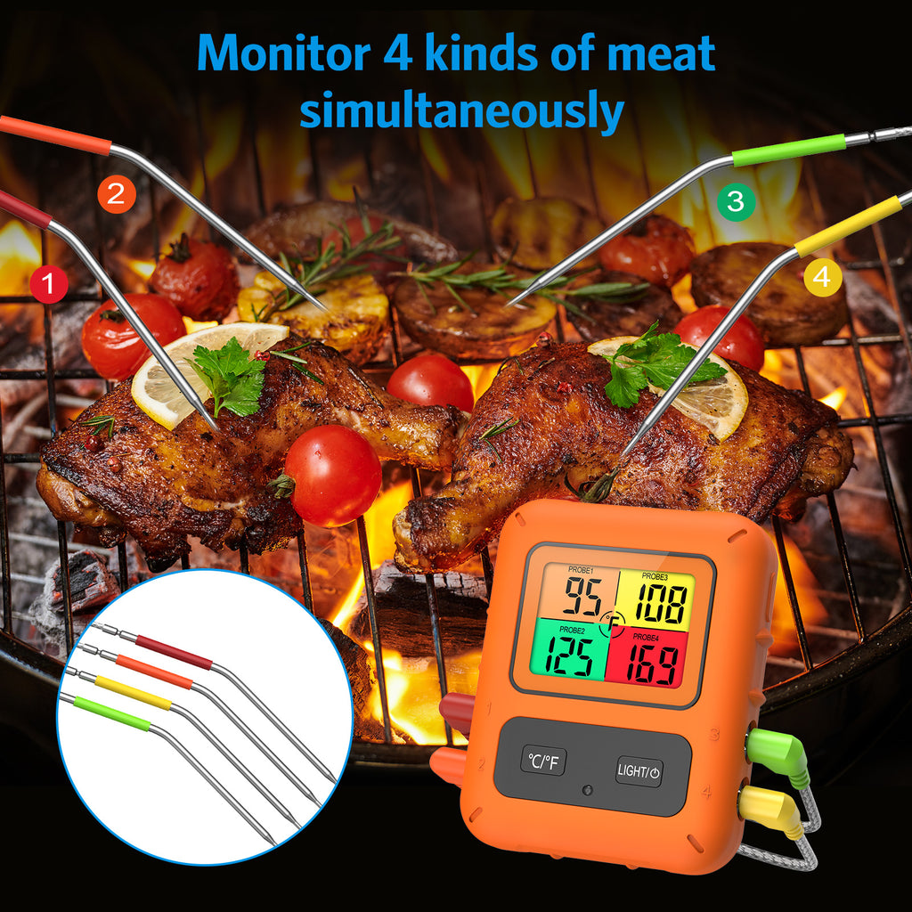 Wireless Meat Thermometer with 4 Meat Probes B704038