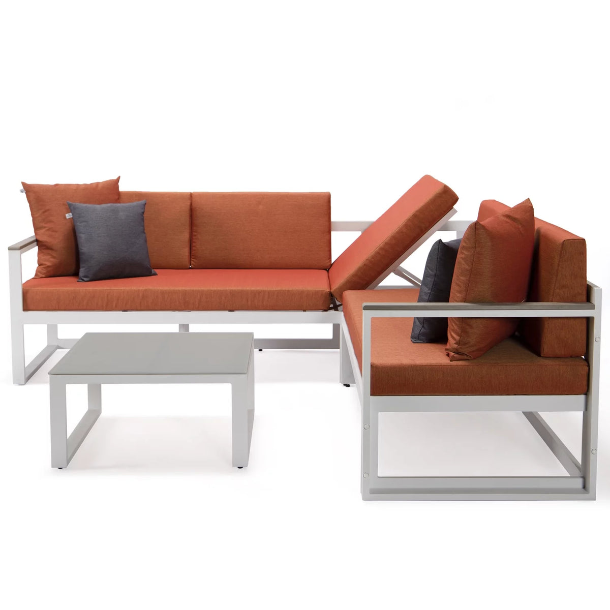 White Sectional With Adjustable Headrest & Coffee Table W3658