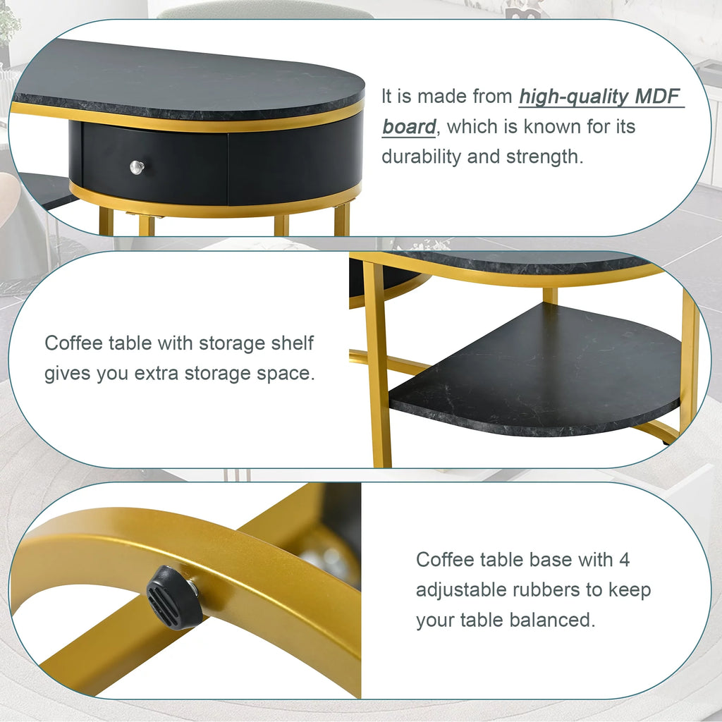 Black Marble Coffee Table with Storage M742