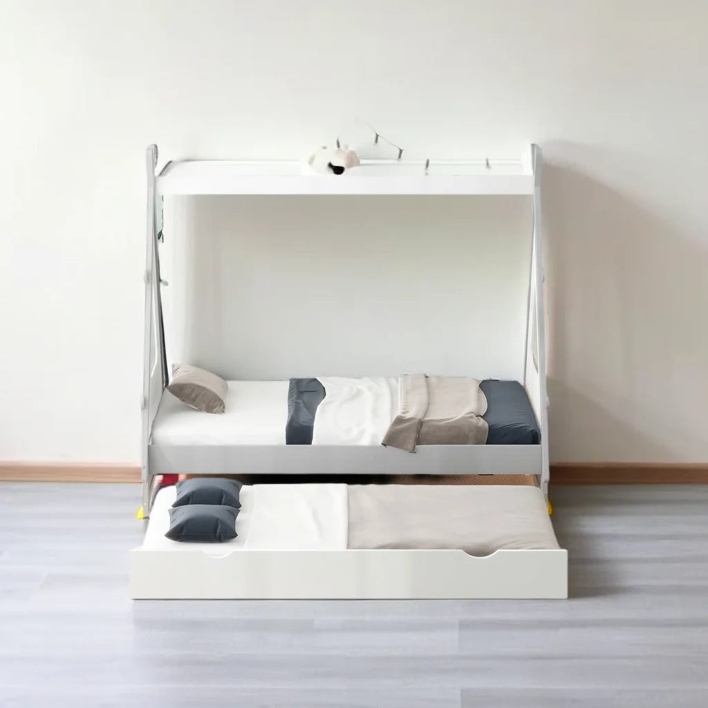 Twin Size Tent Floor Bed with Pull-Out Trundle D588