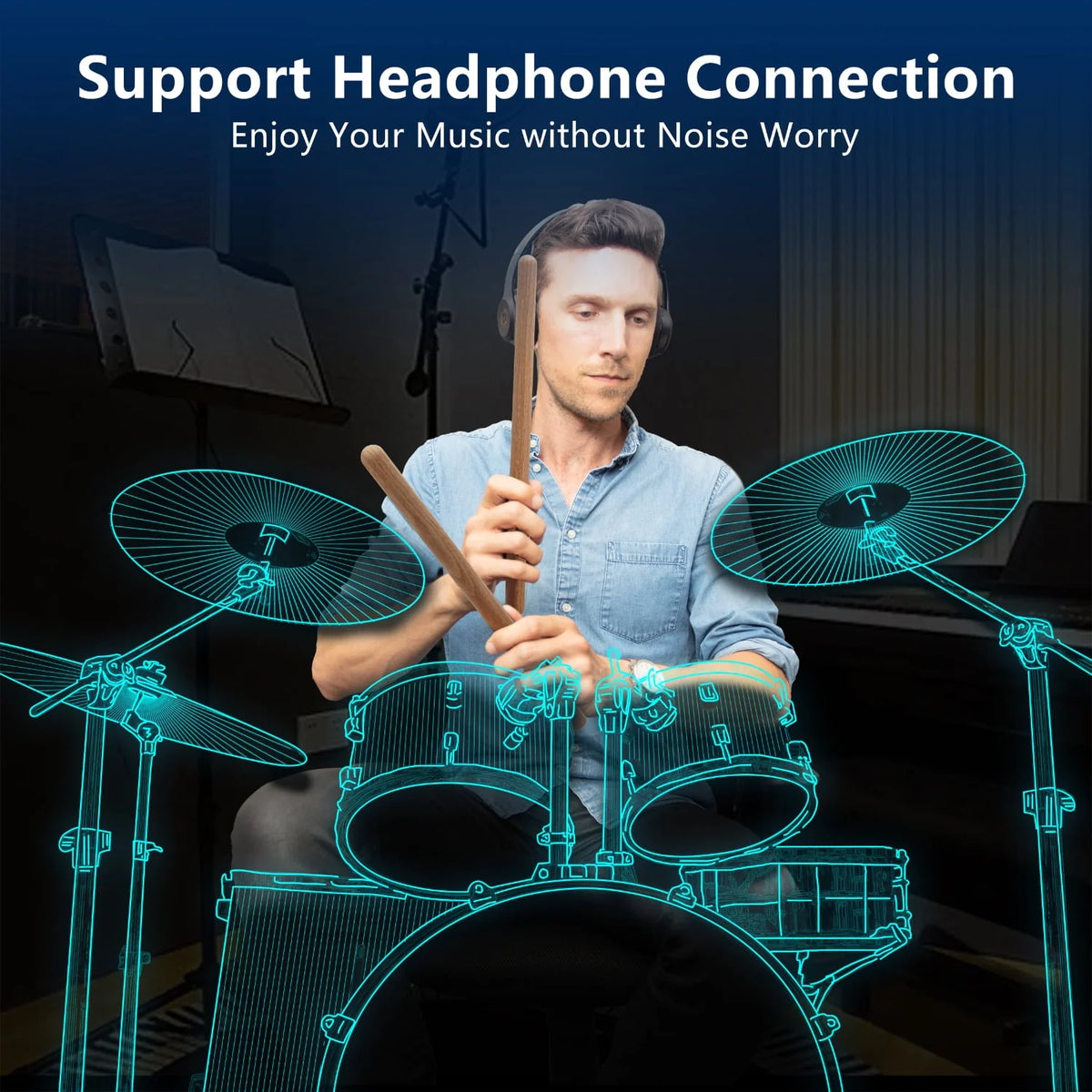 Electric Air Drum Set with Drumsticks and Pedals X6784