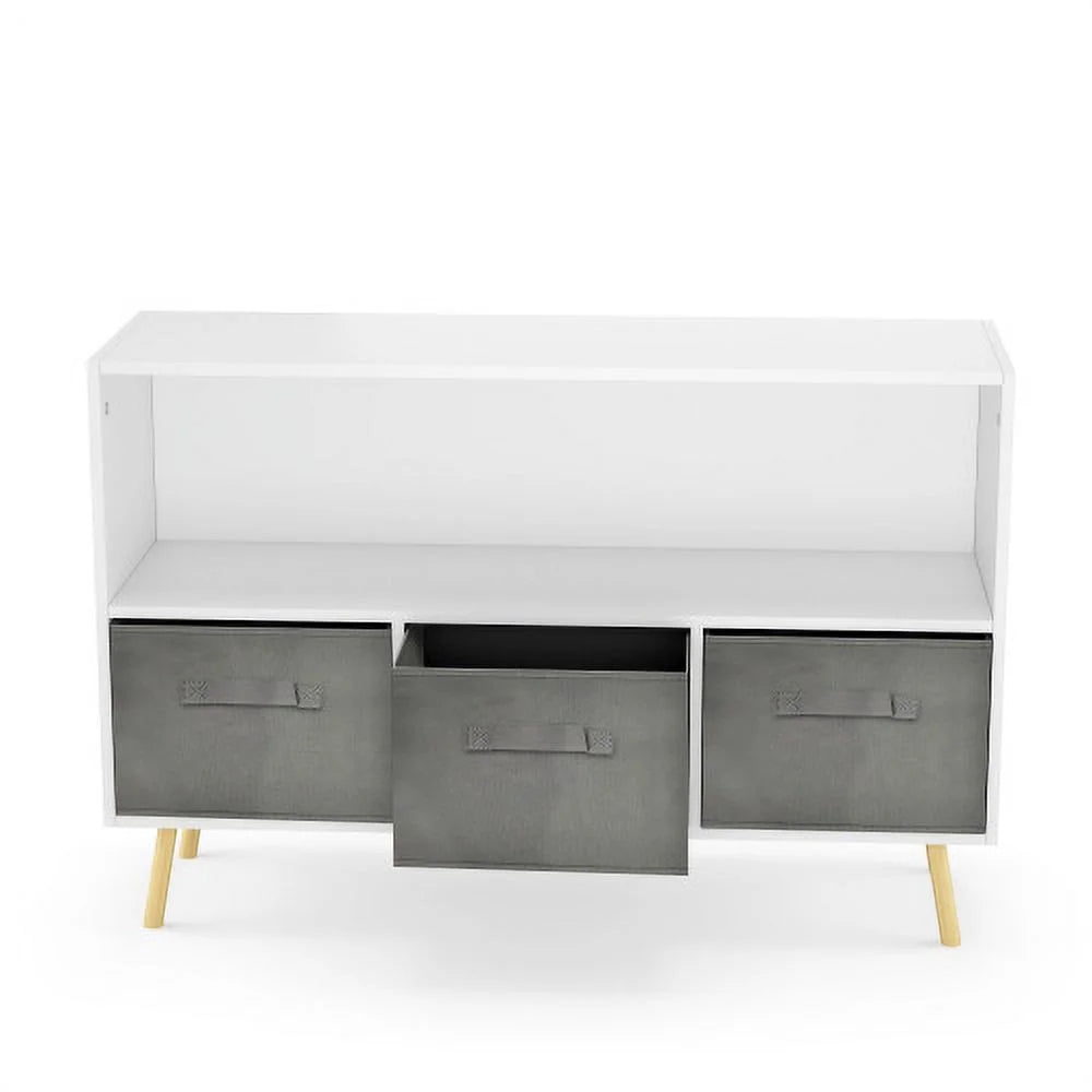 White Toy Storage Cabinet with Fabric Drawers I398586