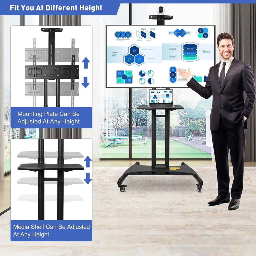 Black Height Adjustable Mobile TV Cart with Wheels for 32 to 70 inch Screens X3721
