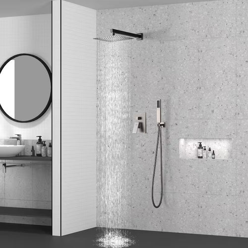 10 in. Wall Mount Dual Shower Heads with Hand Shower Faucet, Brushed Nickel S8331