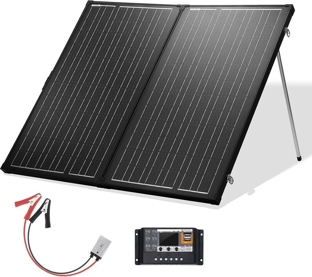 200 Watt 12 Volt Monocrystalline Portable Foldable Solar Panel Suitcase with Waterproof 30A Charger Controller B92842