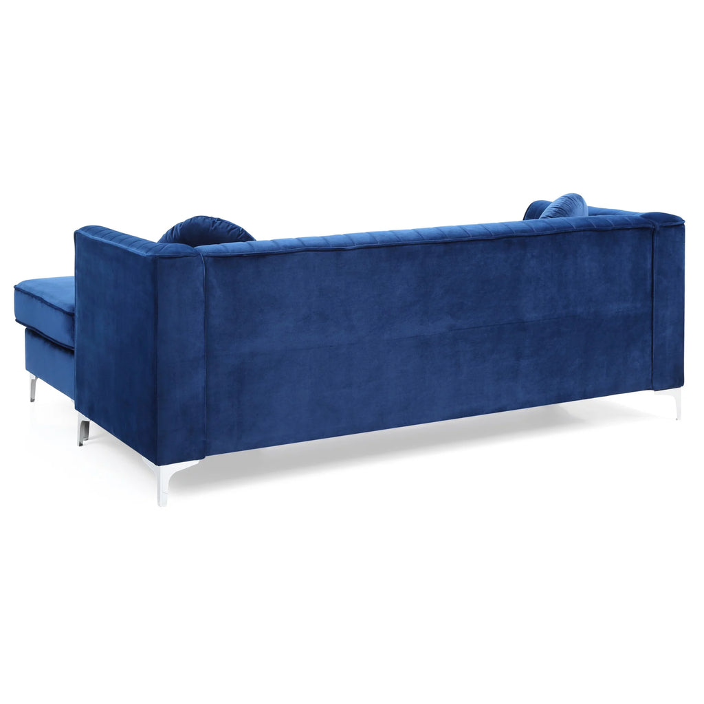 Navy Blue Velvet L-Shape 3-Seater Sectional Sofa P3378