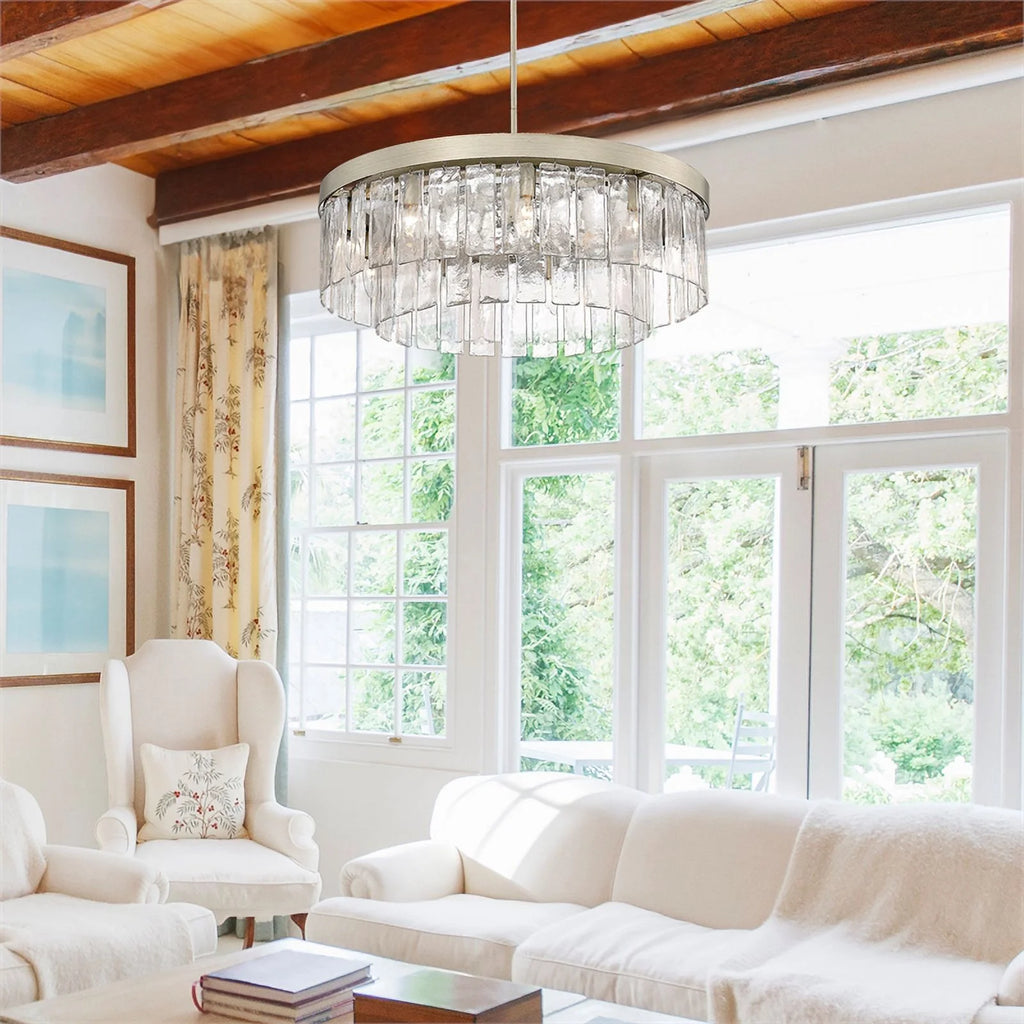 9-Light Chandelier with Hammered Water Glass X970