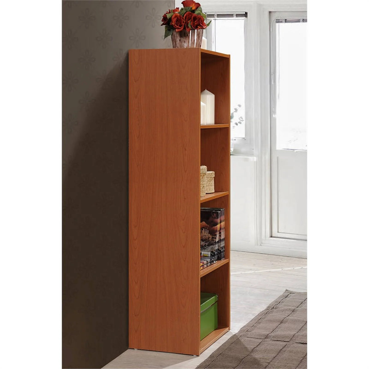 Four Shelf Wooden Bookcase in Cherry Finish J5436