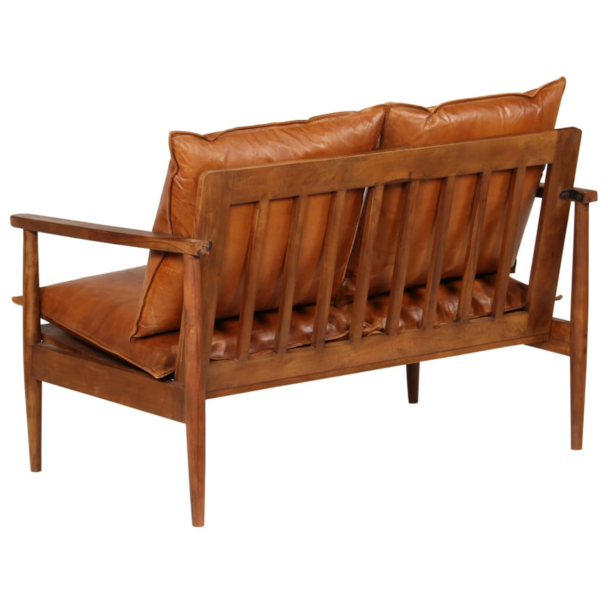 2-Seater Sofa Real Leather Acacia Wood Brown M296325