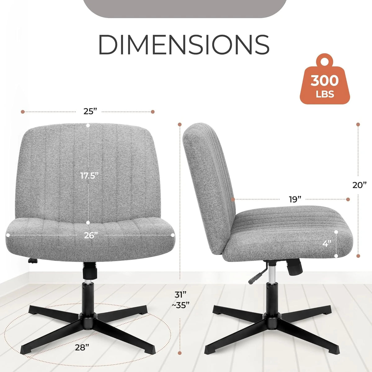 Cross Legged Fabric Padded Swivel Height Adjustable Wide Seat Office Chair P487326