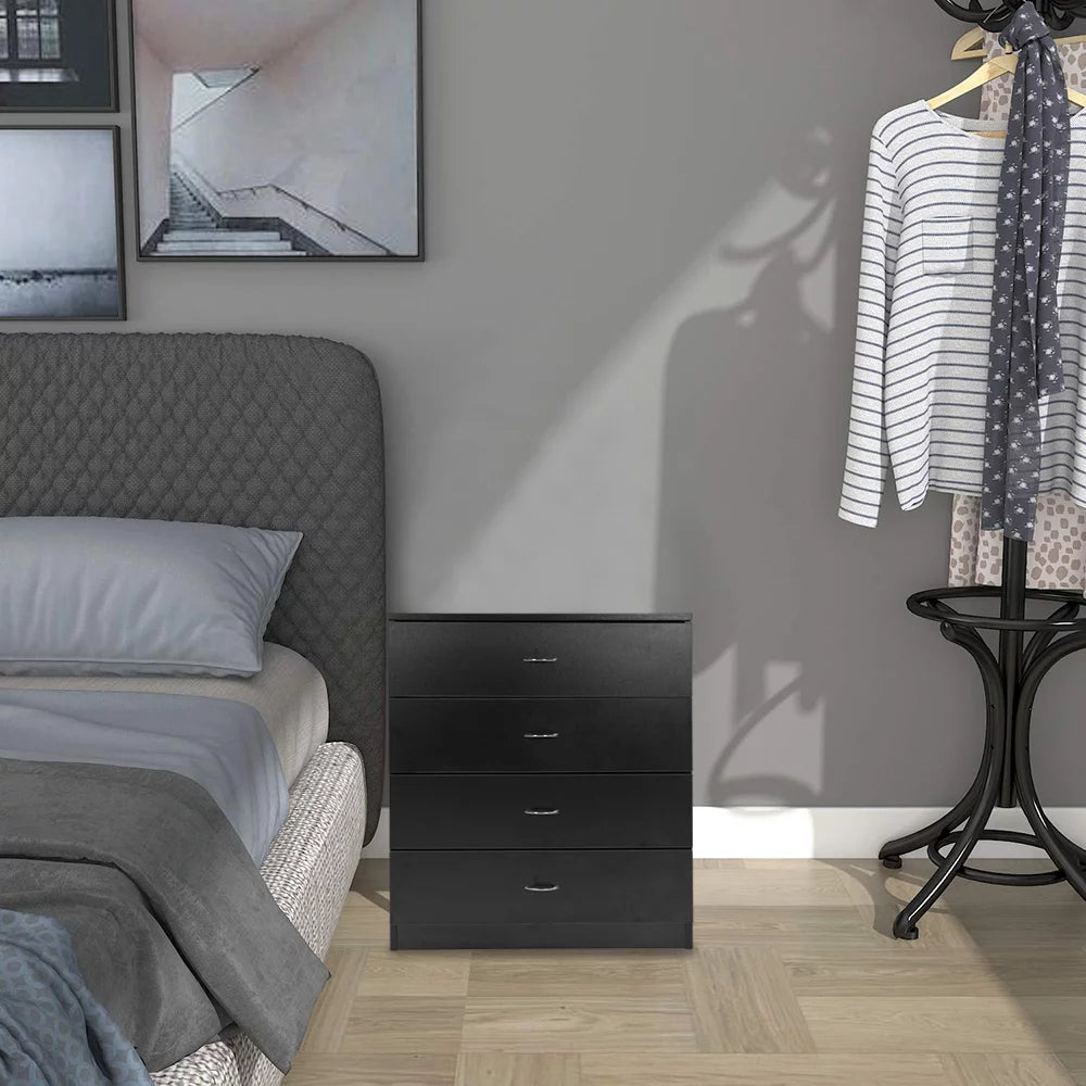 Black 4 Drawer Wood Nightstand V842173