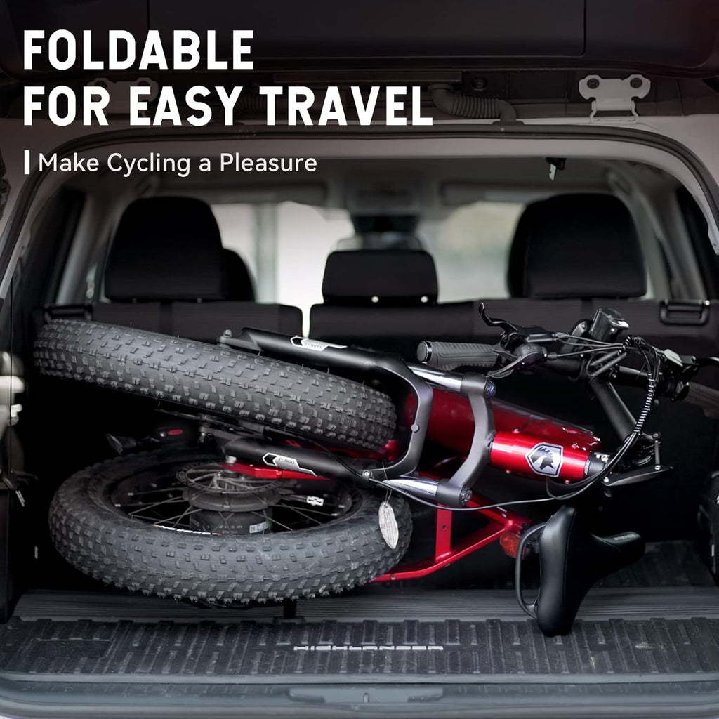 Red 20'' Fat Tire Electric Bike with 48V 15AH Battery and Shimano 7-Speed M62844