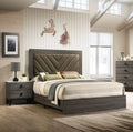 King Size Bed and 2 Nightstands Gray Wood Tufted Headboard 3pc Set D126997