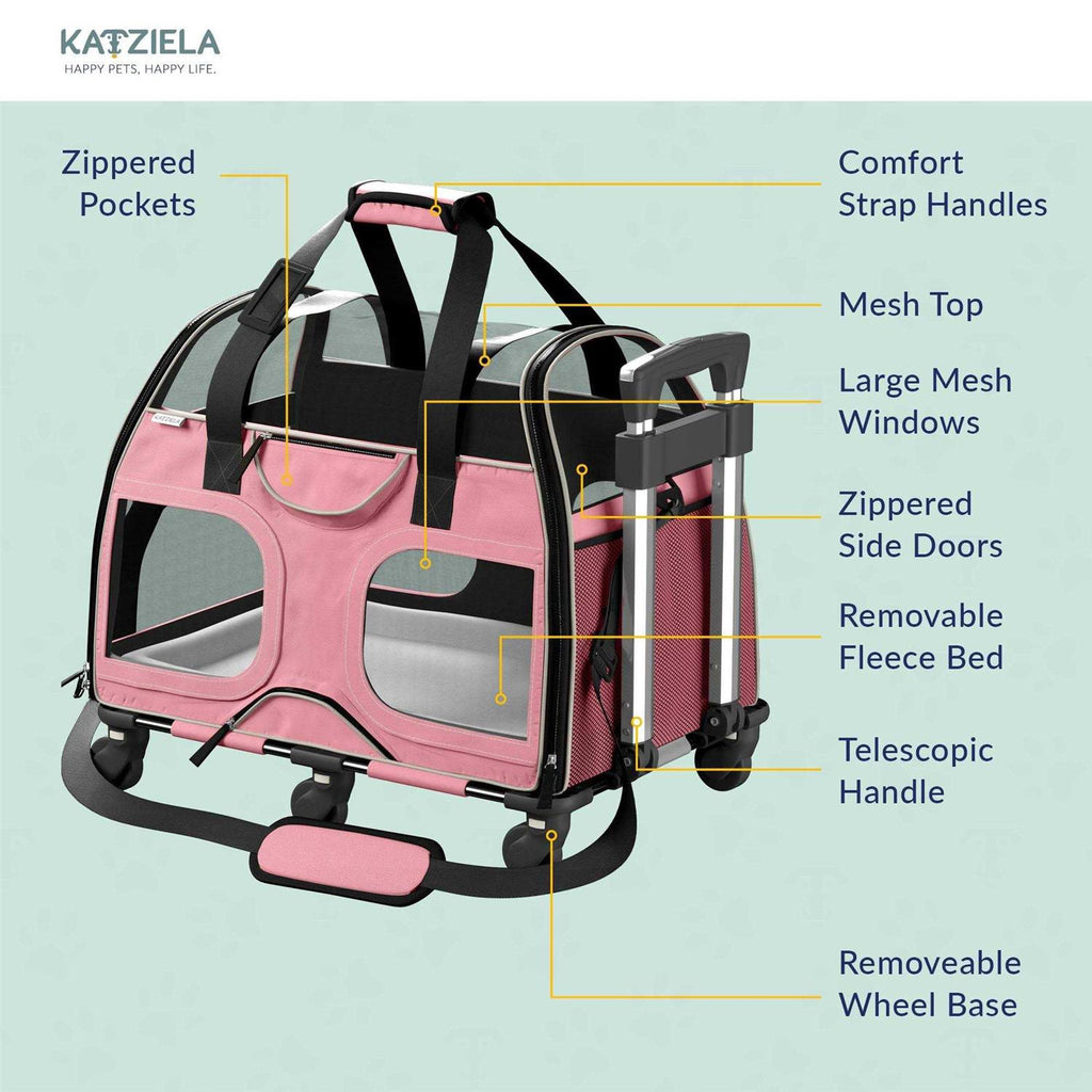 Pet Carrier with Removable Wheels and Double Telescopic Handle D8188