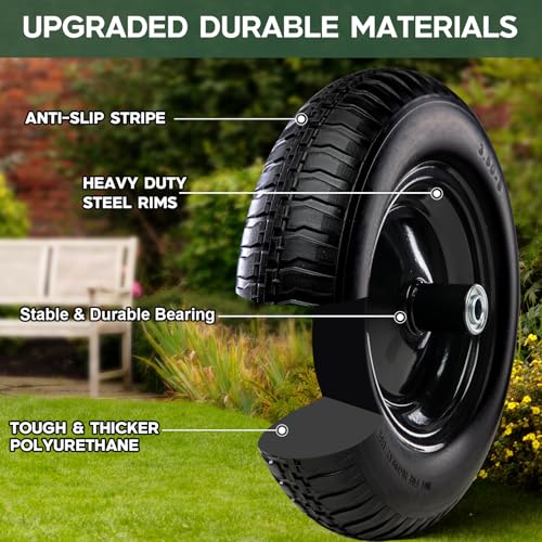 14 Inch 2 PCS Solid Flat Free Replacement Tires and Wheels 3.50-8 with 5/8'' Bearing L500