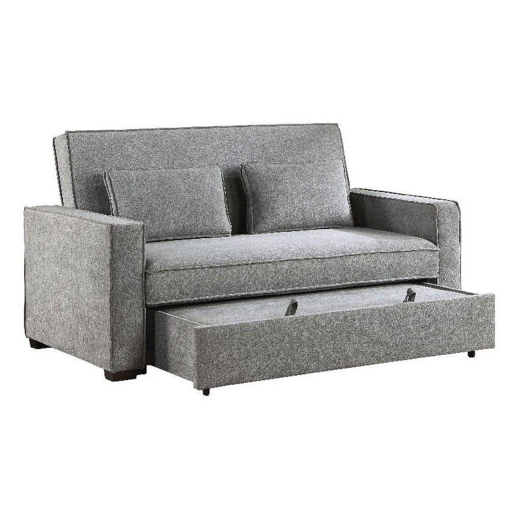 Gray Fabric Upholstered Convertible Sofa with Pull Out Bed C9364