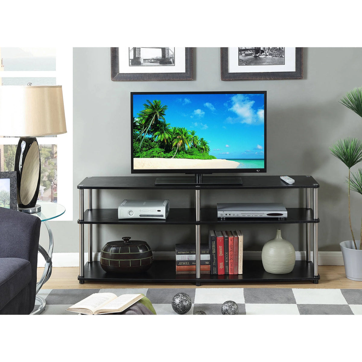 Black 3 Tier Wide TV Stand A655099
