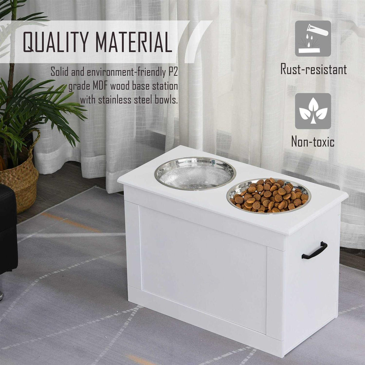 Raised Pet Feeding Station with 2 Stainless Steel Bowls J340