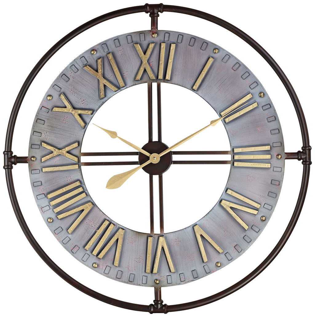33" Wide Steel and Gold Wall Clock H68418