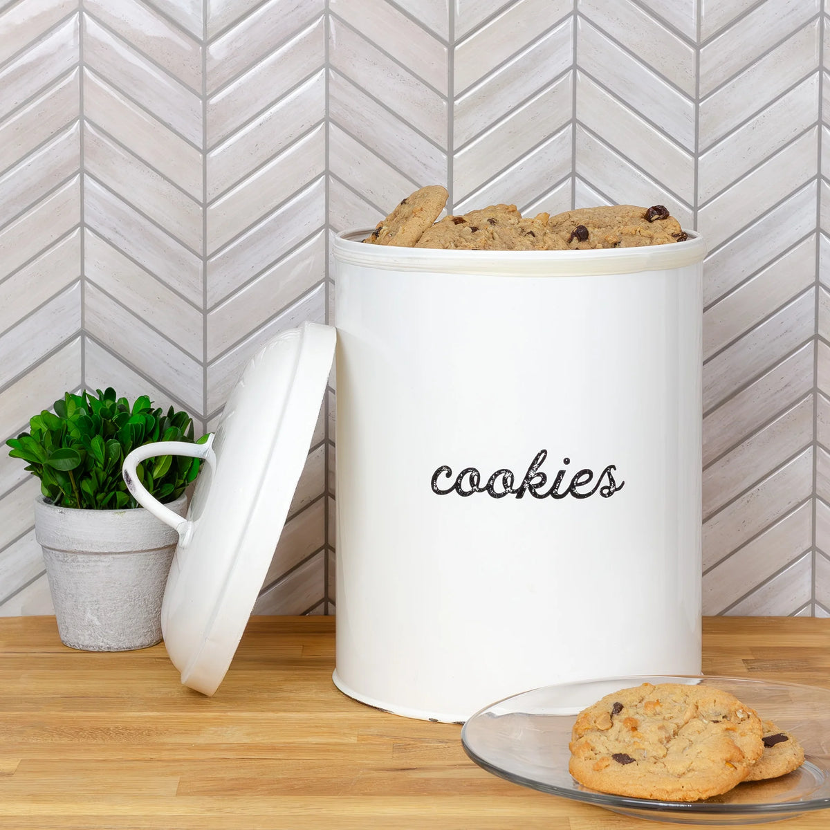 White Enamelware Cookie Jar S7660