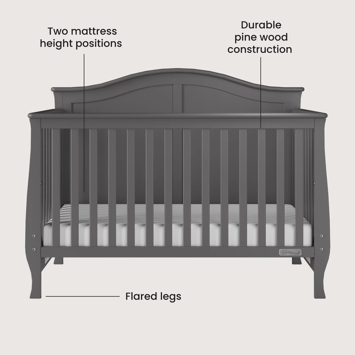 Cool Gray 4-in-1 Convertible Baby Crib Z2132