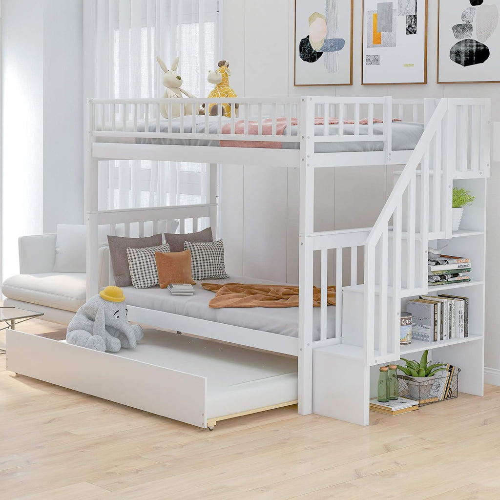 Twin Over Full Bunk Bed with 4 Storage and Staircase U41747
