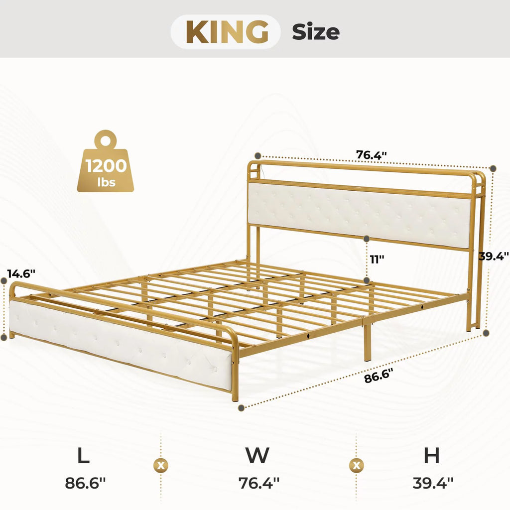 King LED Bed Frame with Power Outlets USB Ports Storage Headboard W6907