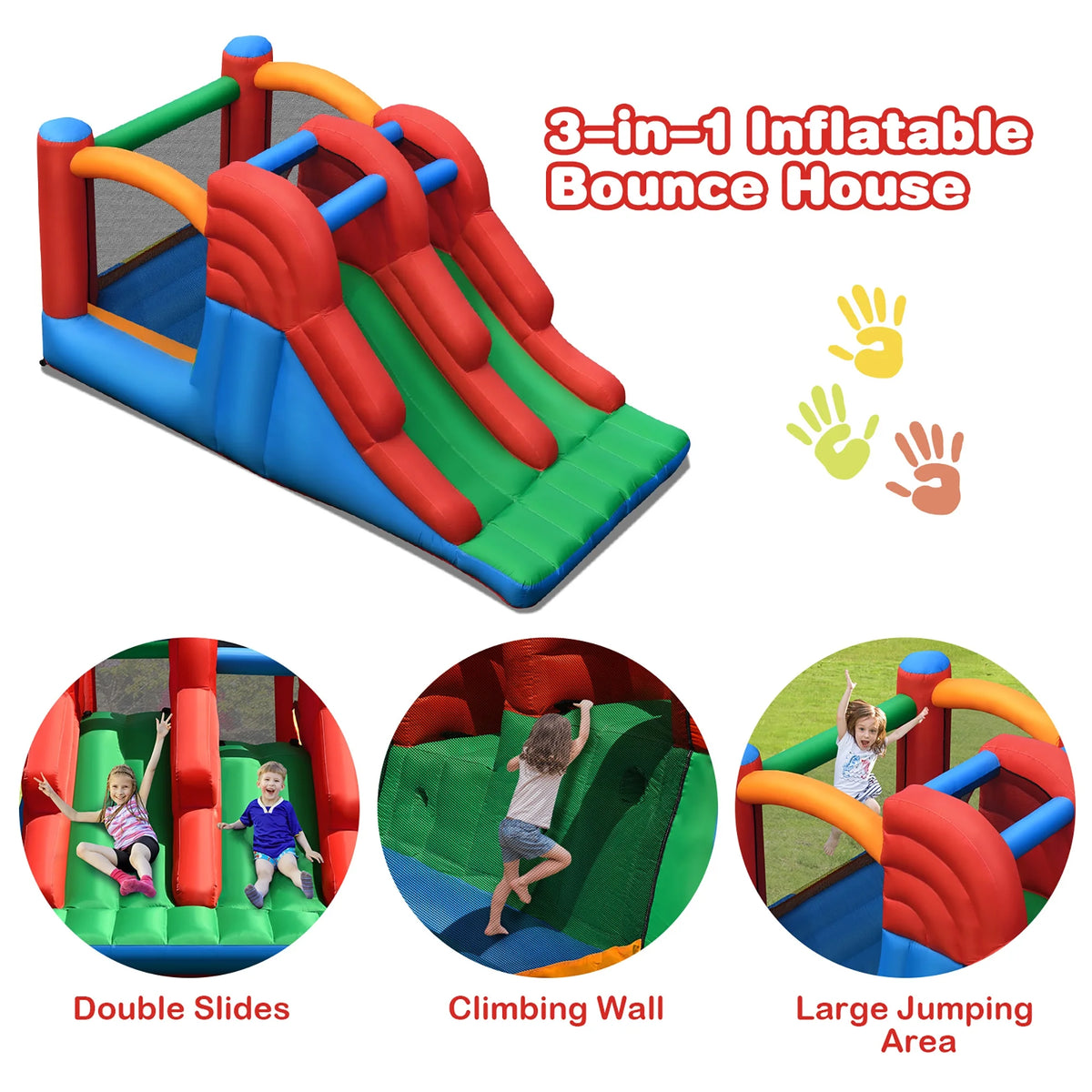 Inflatable Bounce House 3-in-1 Dual Slides Jumping Castle with 550W Blower J80016