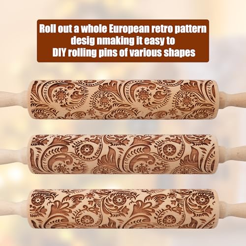 17" Wooden Rolling Pins with Embossed Designs M617118